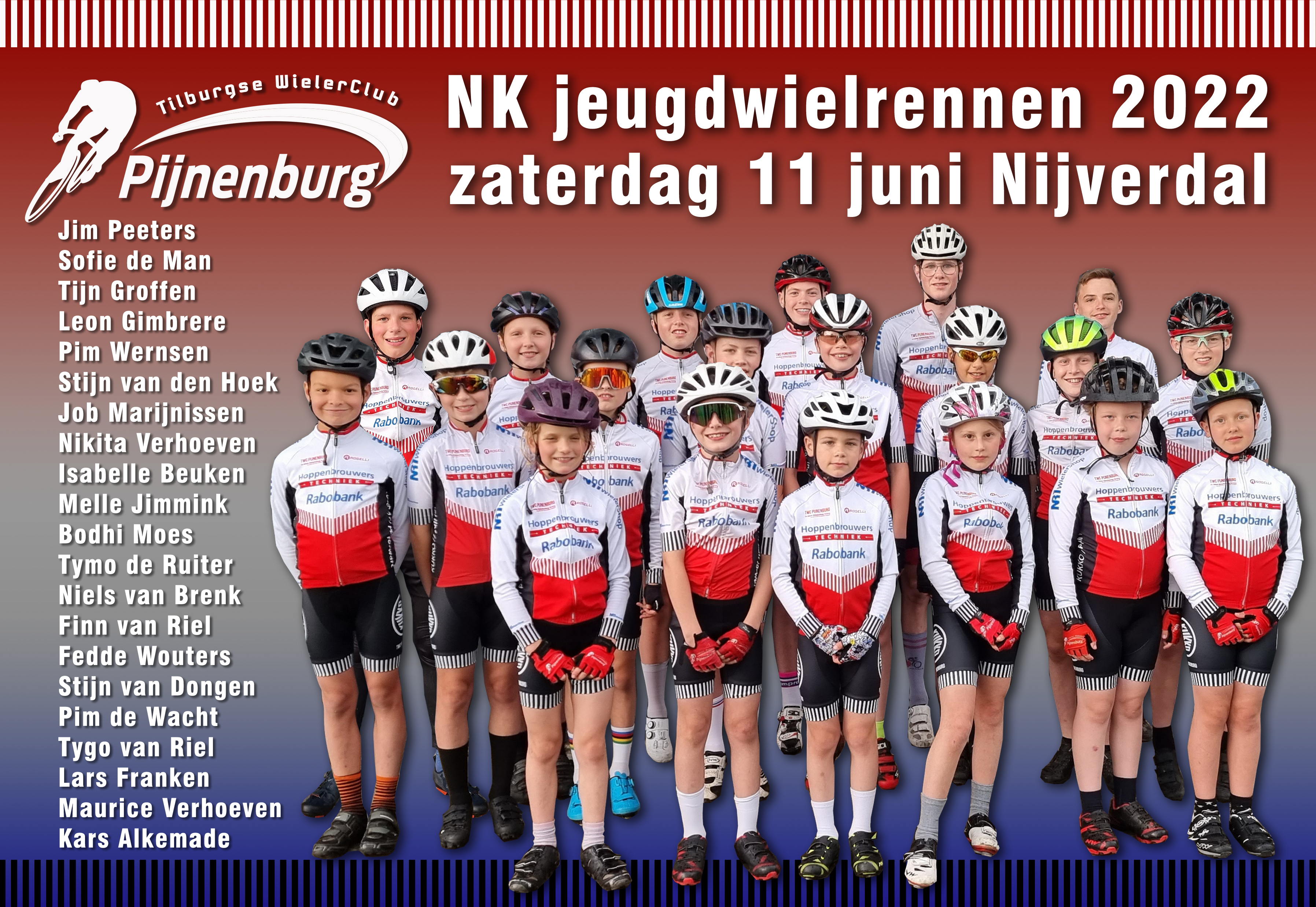 Recordaantal deelnemers van TWC Pijnenburg aan NK Jeugdwielrennen
